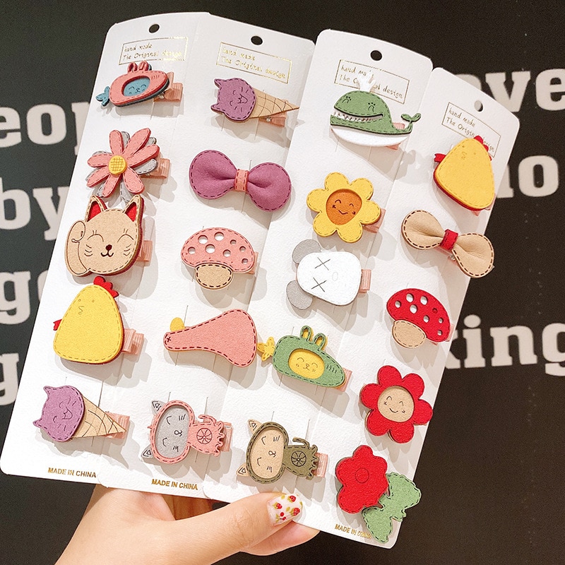 5PCS/Set Girls Cute Colorful Cartoon Flower Hairpins Children Kids Lovely Hair Clips Barrettes Fashion Hair Accessories