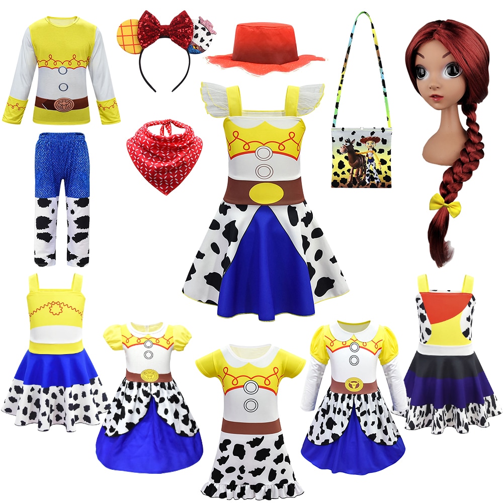 2023 Toy Story Girls Jessie Dress Up Halloween Children Woody Cosplay Costume Party Kids Masquerade Clothes Cowboy Hat Red Scarf