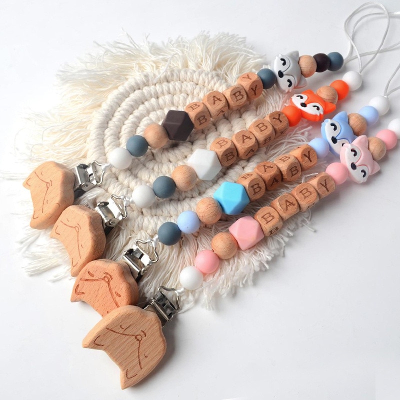 Fox beech pacifier clip Silicone fox beads Anti-lost chain Silicone anti-drop chain