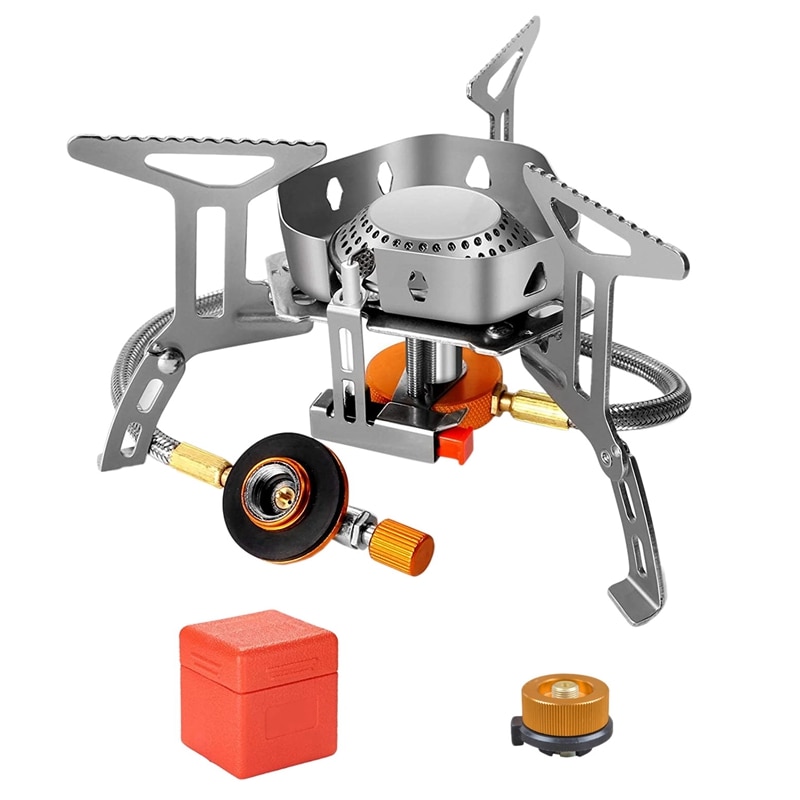 Windproof Camp Stove Camping Gas Stove With Adapter Portable Collapsible Stove Burner For Outdoor Hiking And Picnic