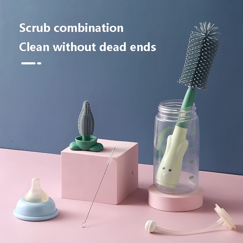 Silicone Healthy Non-toxic Bottle Brush Baby Pacifier Straw Brush Rotary Bottle Washing Brush Bottle Cleaning Cleaning Brush Set
