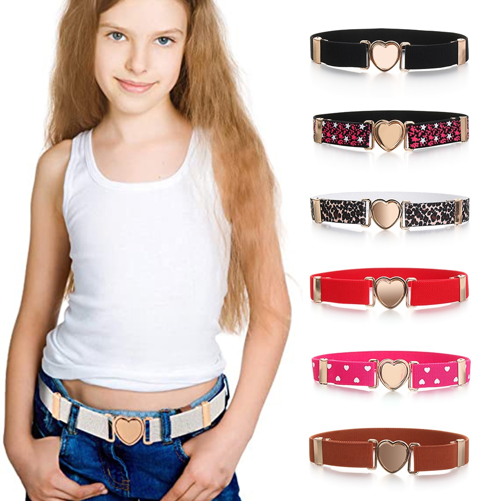 Teen Adjustable Kids Heart Belt Dresses Girls Elastic Belts Waist Belt