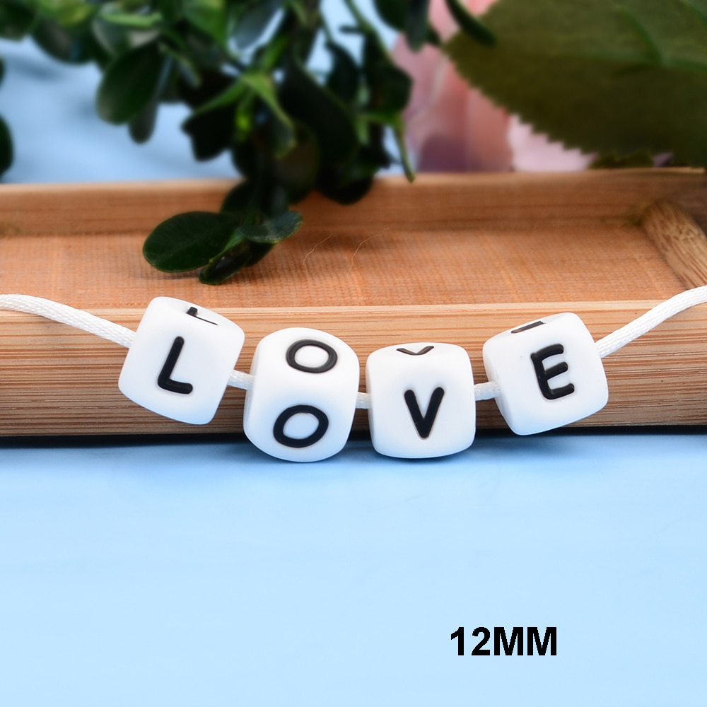 LOFCA 12mm 40pcs Silicone Food Grade Letter Baby Teethers Beads BPA-Free Loose Chewing Alphabet Bead For Personalized Name DIY