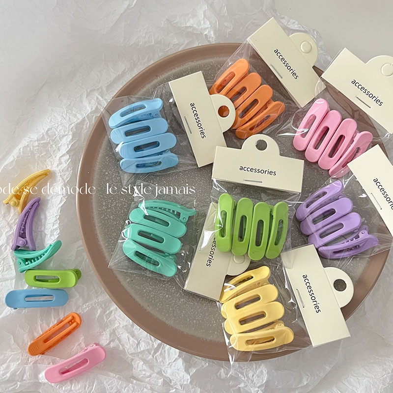 4pcs Women Hair Clamping Candy Color Hair Clip Seamless Plastic Duckbill Claw for Women Girls Simple Hairpins Hair Accessories