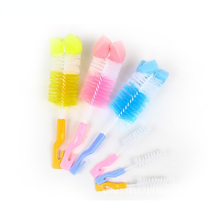 2 in 1 Baby Nipple Milk Bottle Cup 360 Degree Sponge Cleaner + Pacifier Brush Tool Sponge Cleaning Kit