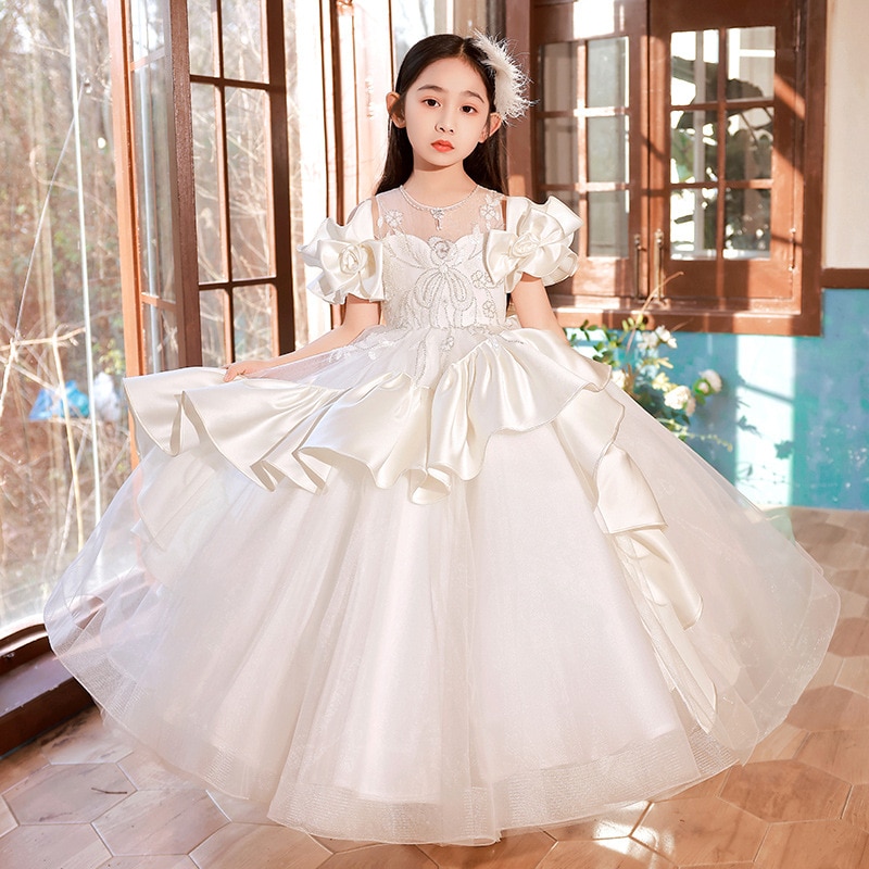 Teenmiro Kids Pageant Evening Ball Gowns Girl Weddings Birthday Party Elegant Dress For Children First Communion Dresses