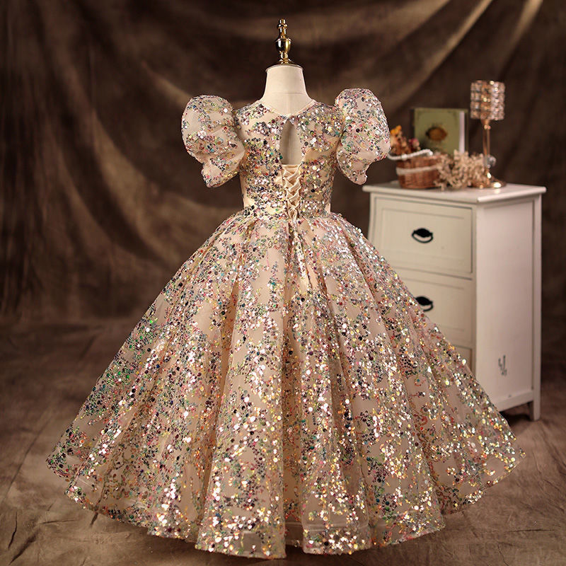 2022 Kids Girls Summer New Fashion Party Elegant Princess Long Dresses Children's Clothing Lace Wedding Ceremony Dresses L8