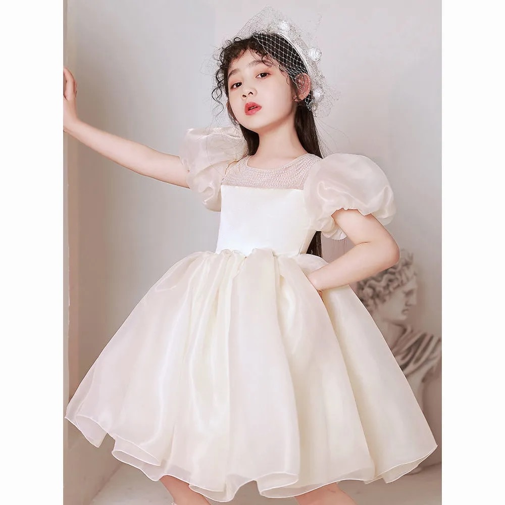 Champagne Girl Christmas Dress Elegant Beads Lace Princess Gown For Girls Wedding Dress Flower Girl Evening Prom Party Vestido