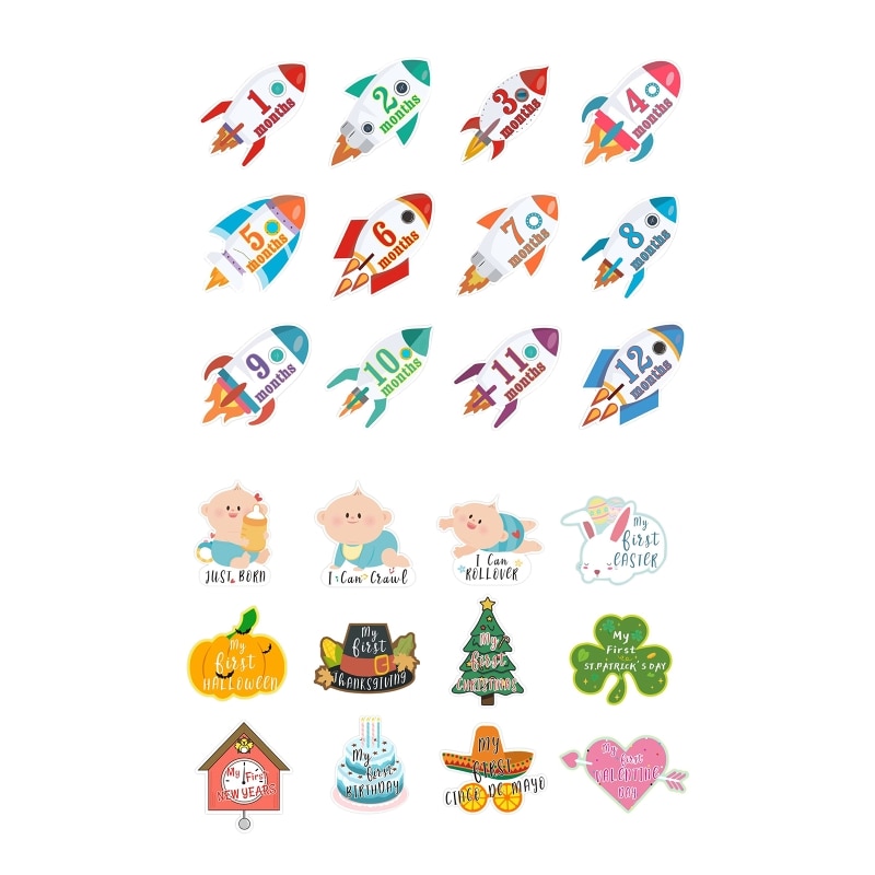 12Pcs Baby Monthly Milestone Stickers for Babies Boys Girls 1 to 12 Months Skill Sticker Photo Props Accessories