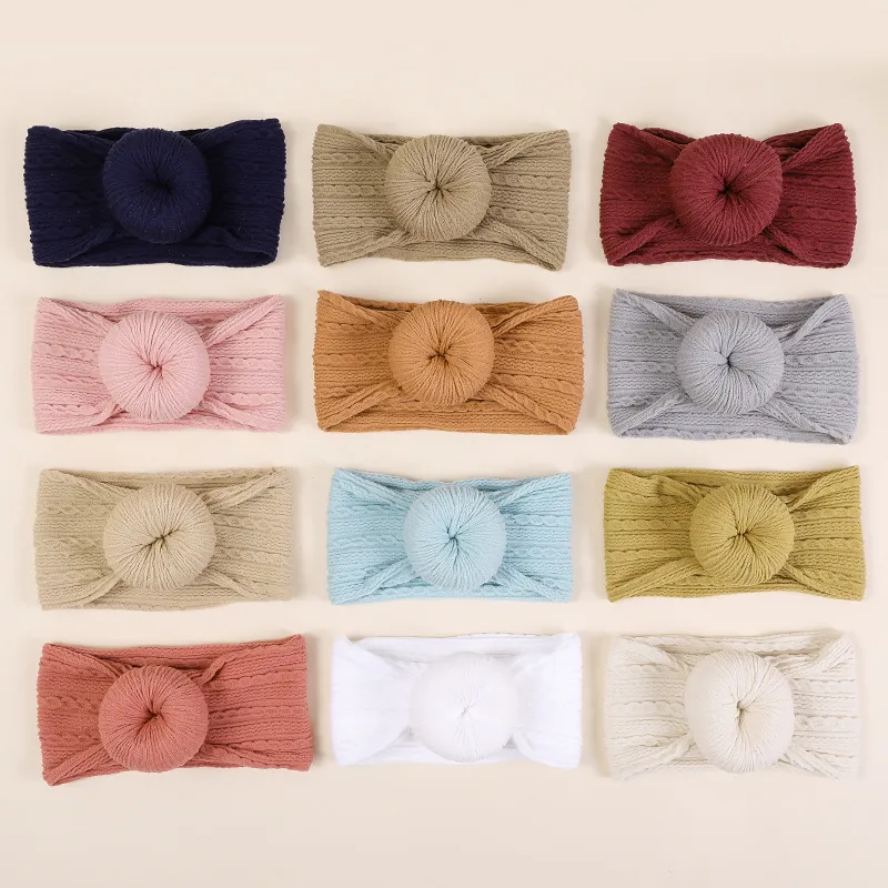 Baby Donuts Headbands Elastic Cable Knit New children's Hairbands Newborn Nylon Jacquard Bow European and American Turban