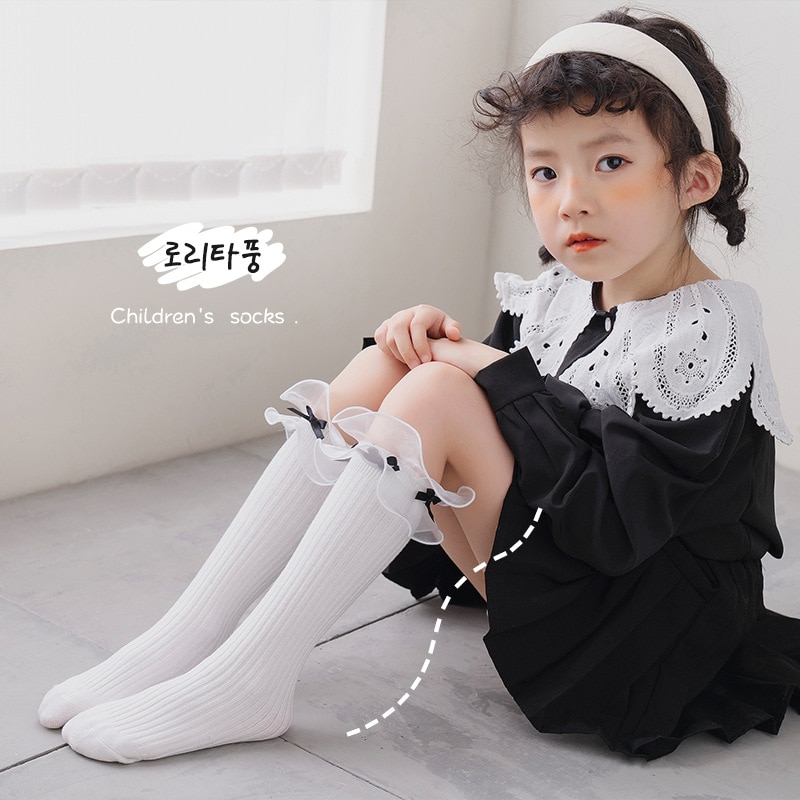 Toddler Girls Knee High Socks Lolita Style Ruffle Socks 33cm For Spring Autumn