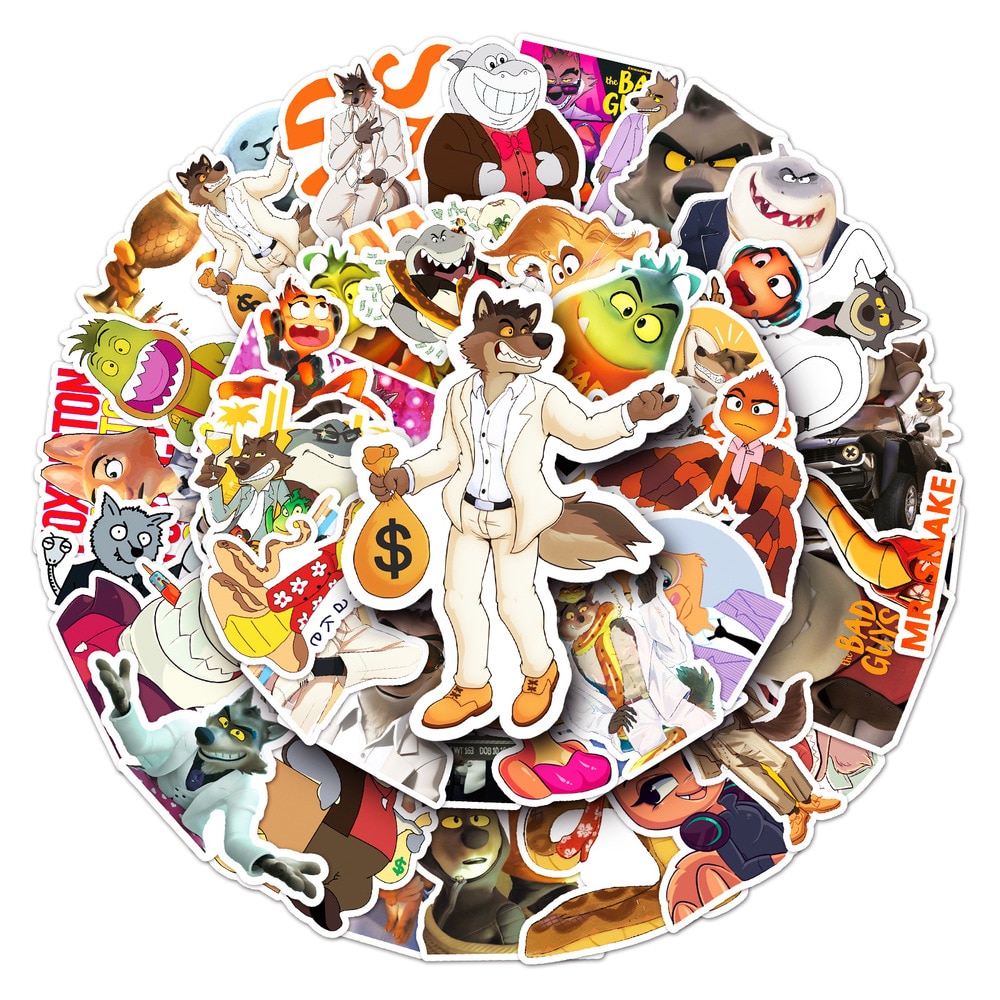 10/50pcs/Pack Cartoon The Bad Guys Stickers Decals Laptop Bicycle Guitar Notebook Phone Luggage Car Kids Toy Sticker Pack