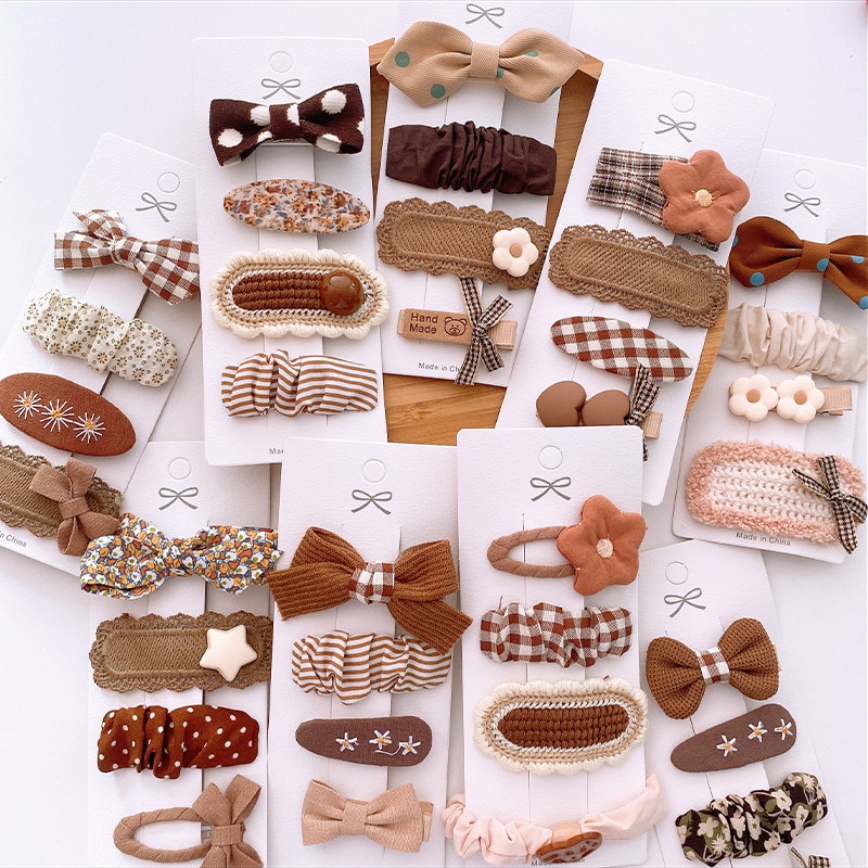 4pcs/set Chocolate Color Hairpin for Baby Girl Princess Sweet Girl Bow Hair Clip Fabric Bang Side Clip Baby Hair Accessories
