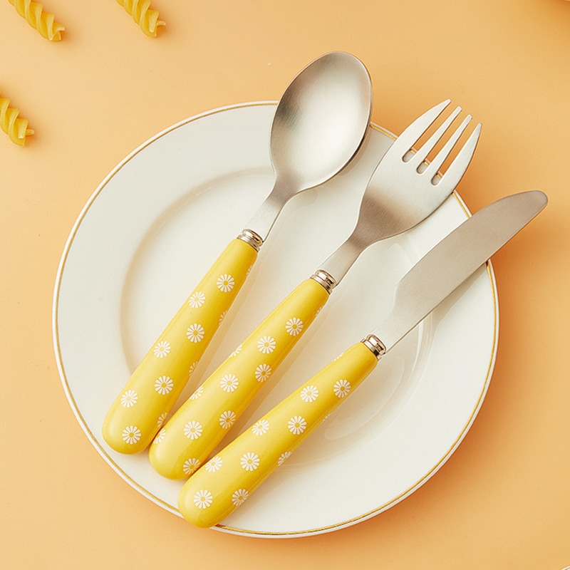 Portable Blockware for Children Cartoons Western Cutlery Set Knife Fork Spoon Stainless Steel Dinner Tableware Kids Tableware