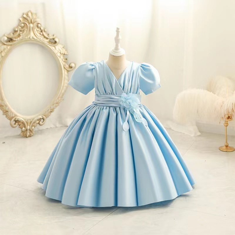 Congme Baby Girls Ball Gown Dress Kids Fluffy Skirt Dress Party Wedding Birthday Bubble Short Sleeves Floral Princess Dress