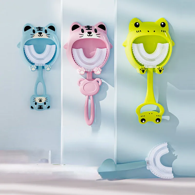 1 Pc 0-2 Years Old U-shaped Baby Toothbrush Kids Silicone Soft Bristle Toothbrush Cartoon Animal Children Dental Cleaning Brush