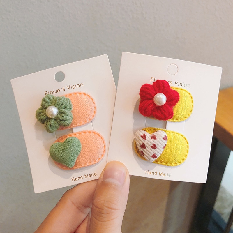 1 Pair Korean Baby Girl Small Plush Floral Heart BB Hair Clip Bang Side Clip Infant Mini Hair Pin Baby Girl Hair Accessories
