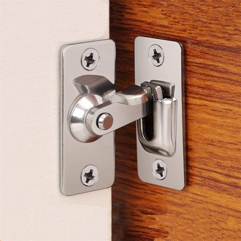 1PC 90Degree Door Latche Bolt Stainless Steel Door Latch Right Angle Sliding Door Lock Latch Screw Locker Accessories With Screw