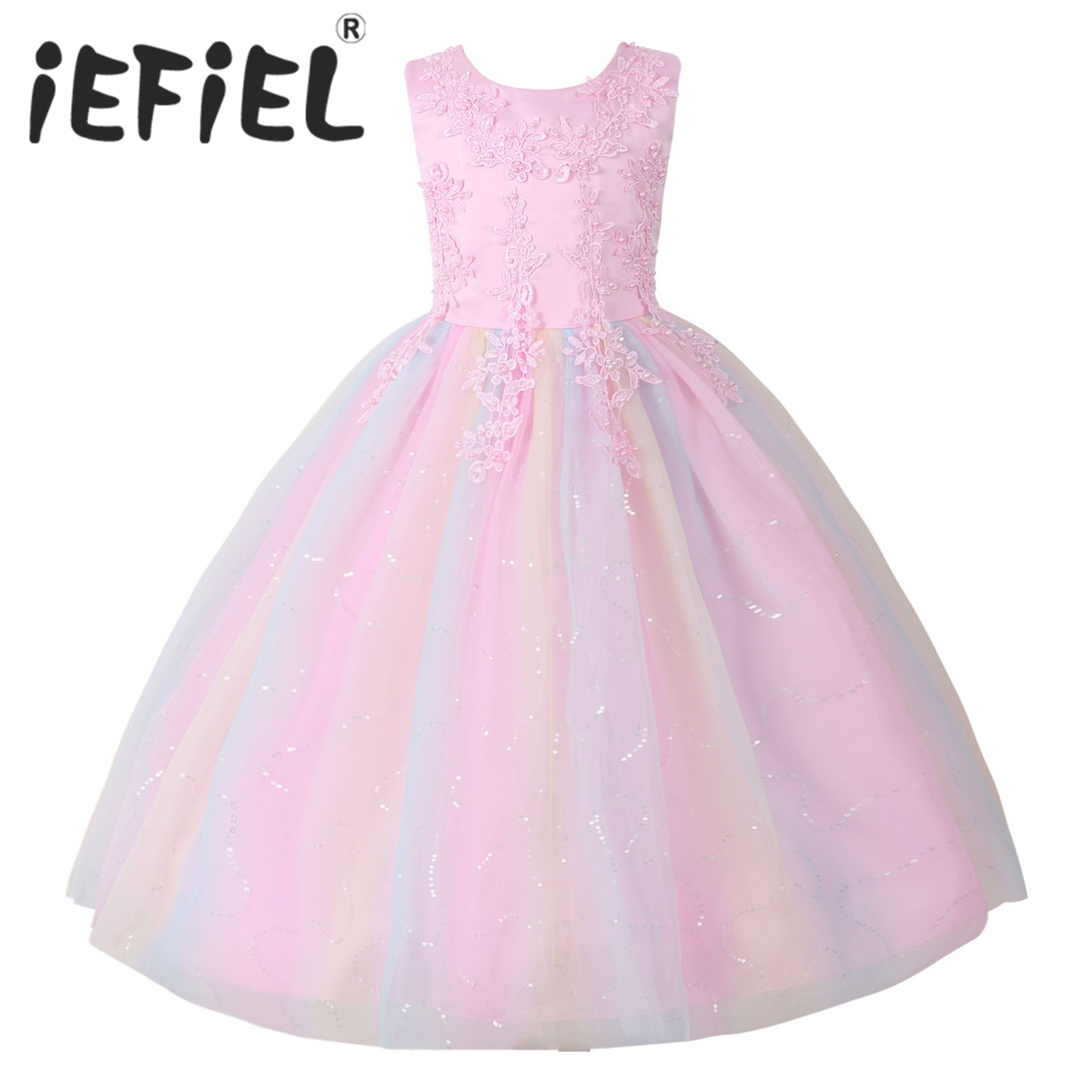 Flower Girls Embroidery Beaded Dress Kids Teenager Sequins Summer Princess Ball Gowns Dress for Birthday Party Wedding Communion