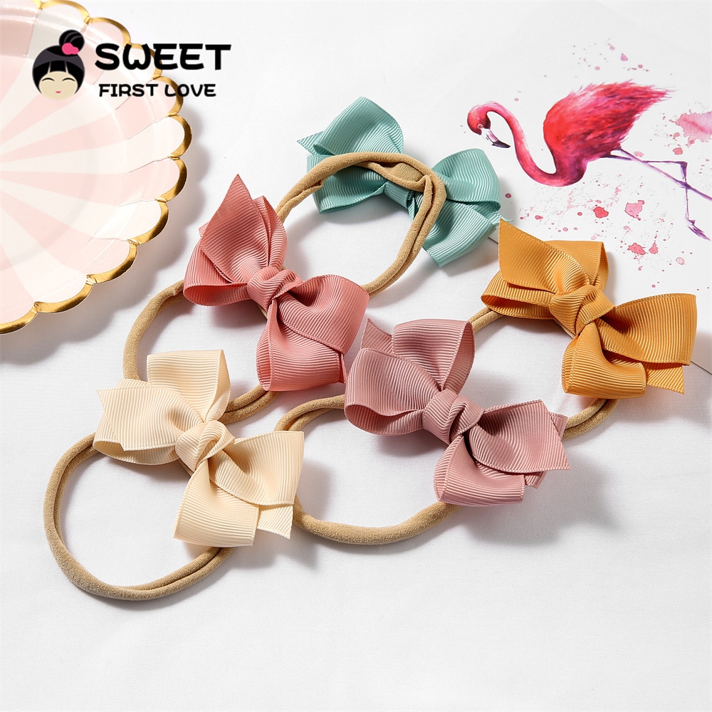 New Ribbon Bow Nylon Headbands Candy Colorful Soft Elastic Bow Baby Headband for Baby Girls New Born Kids Hair Accessories