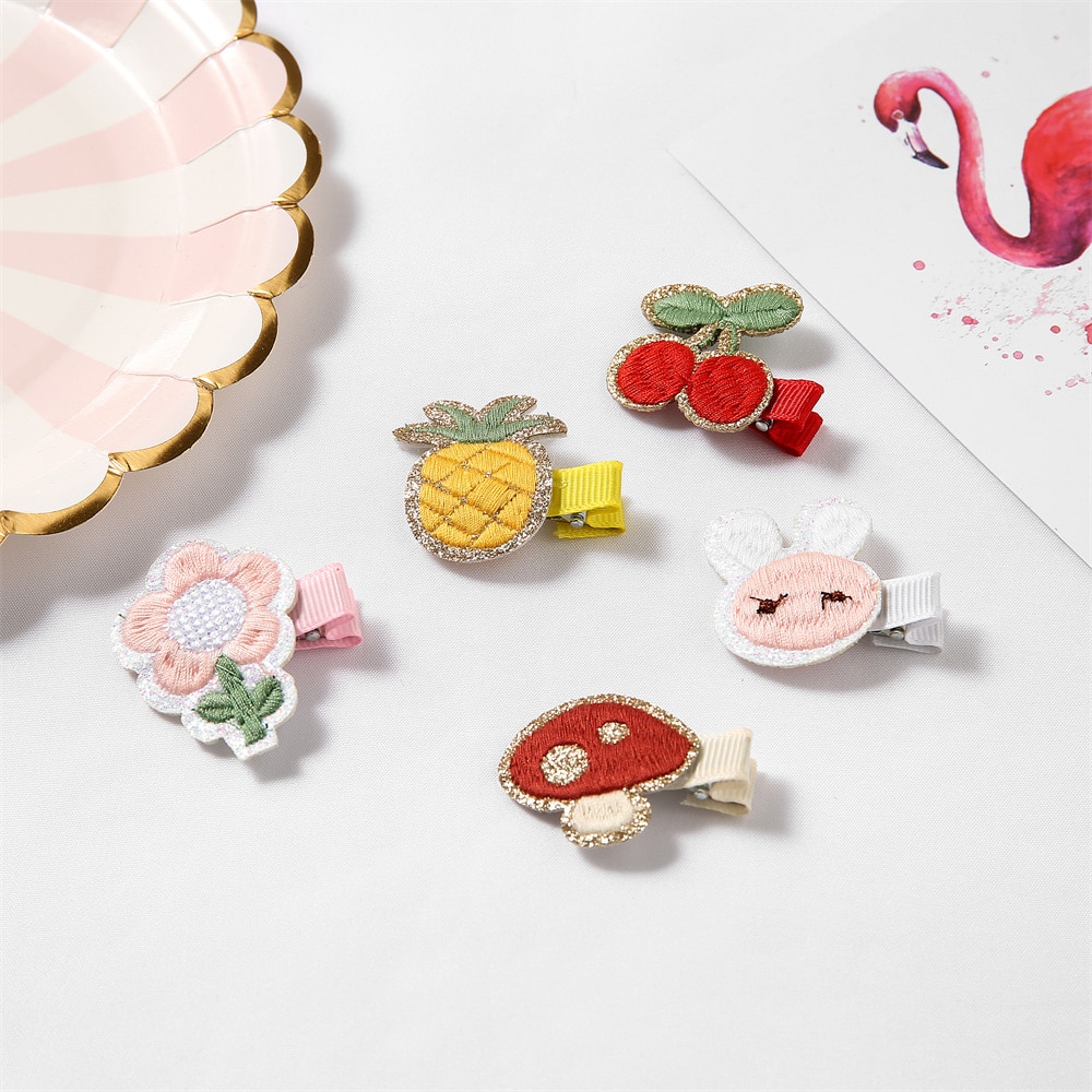 5 Pcs/Lot Fruits Hair Clips For Girls Cartoon BB Clips Cotton Toddler Barrettes Kawaii Baby Hairpins Newborn Hair Accessories