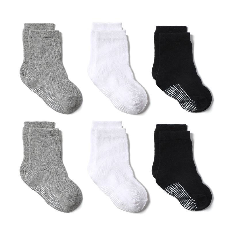 3Pairs Boys Cotton Sock with Rubber Grips Children's Anti-slip Boat Socks for Boys Girl 1-3 Years