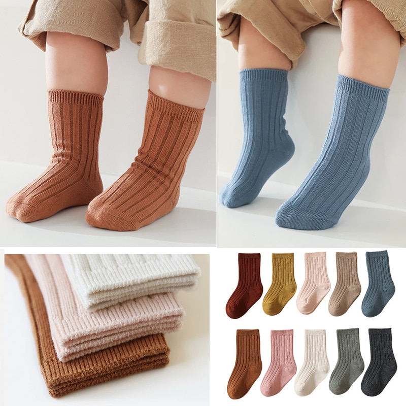Baby Socks Autumn Spring 10 Color Solid Cotton Newborn Baby Knitted Warm Children's Striped Socks Infant Girl Ribbed Sock 0