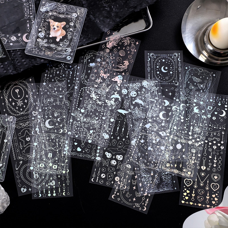 3 Pcs Scrapbook Stickers Adhesive Decor Shinny Stickers For Photocards Star Moon Butterfly Waterproof Cute Sticker