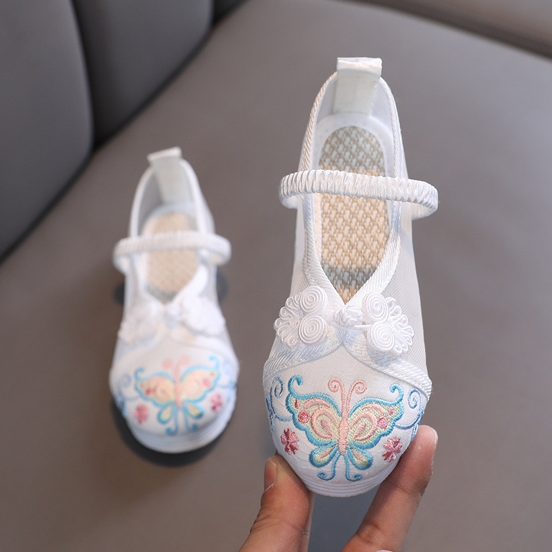 Hanfu Shoes Girls Kids Shoe Summer Sandals Cloth Children Chinese Style Butterfly Embroidered Princess Dance Shoes Mesh Shoes
