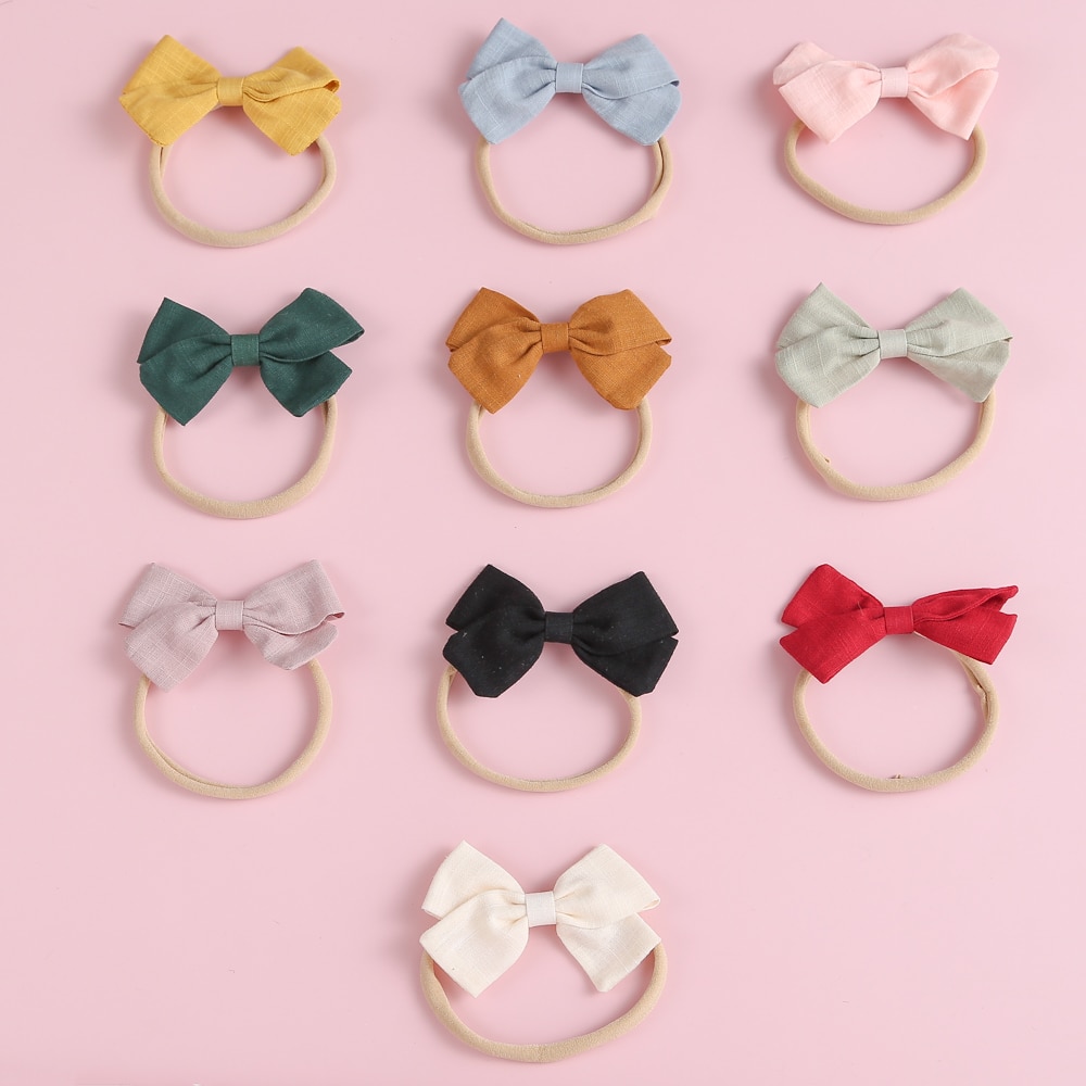 Lively Fabric Bow Elastic Baby Hair Bands Solid Color Newborn Headwear Sweet Soft Headband For Girls Hair Accessories Korean