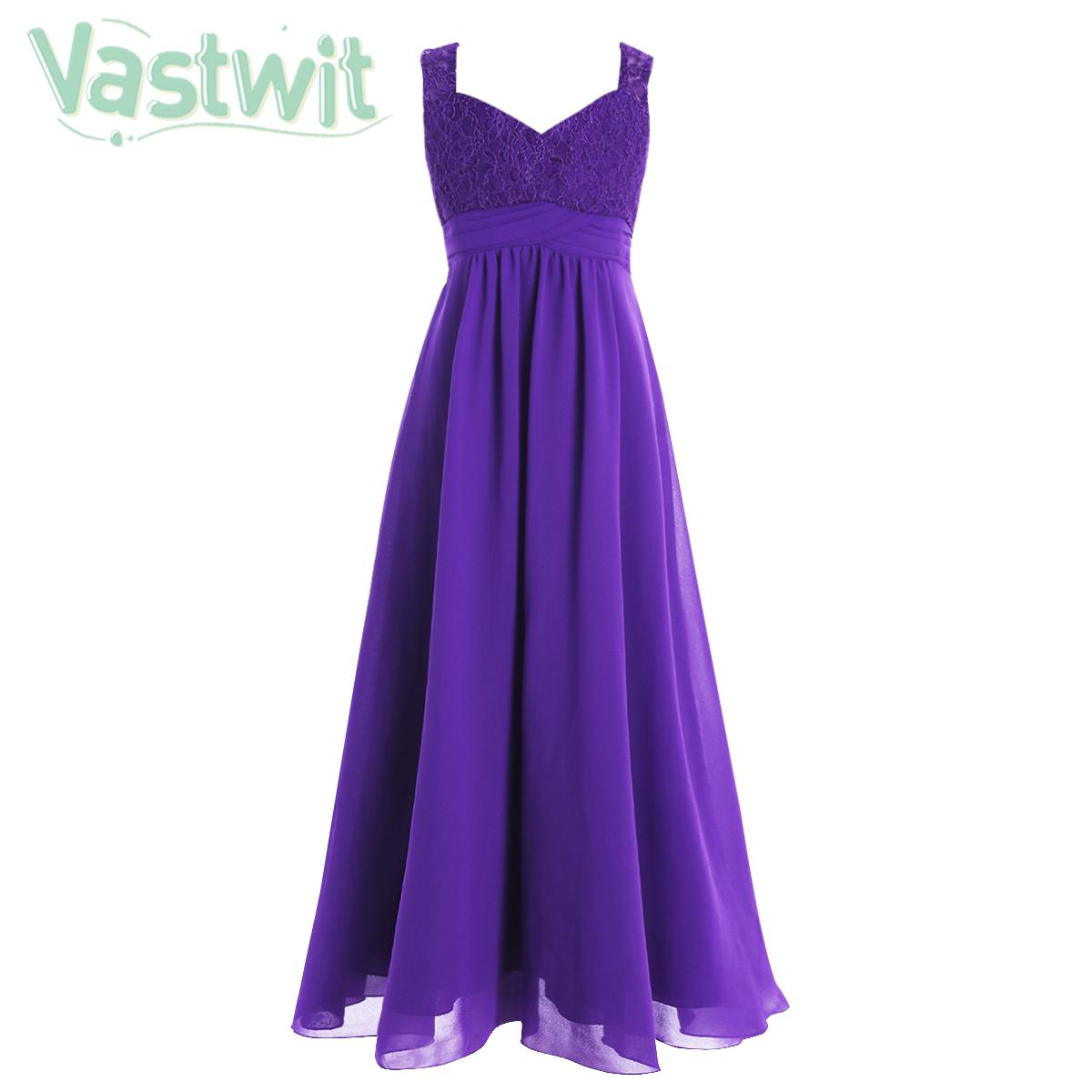Children Flower Girl Dress Sleeveless Elegant Chiffon Lace Princess Party Dresses for Pageant Wedding Bridesmaid Birthday Prom