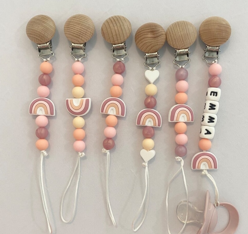 Rainbow Personalized Name Baby Pacifier Clips Chains Silicone Beads Teether Teething Toys Dummy Holder Pacifier Chain Gift