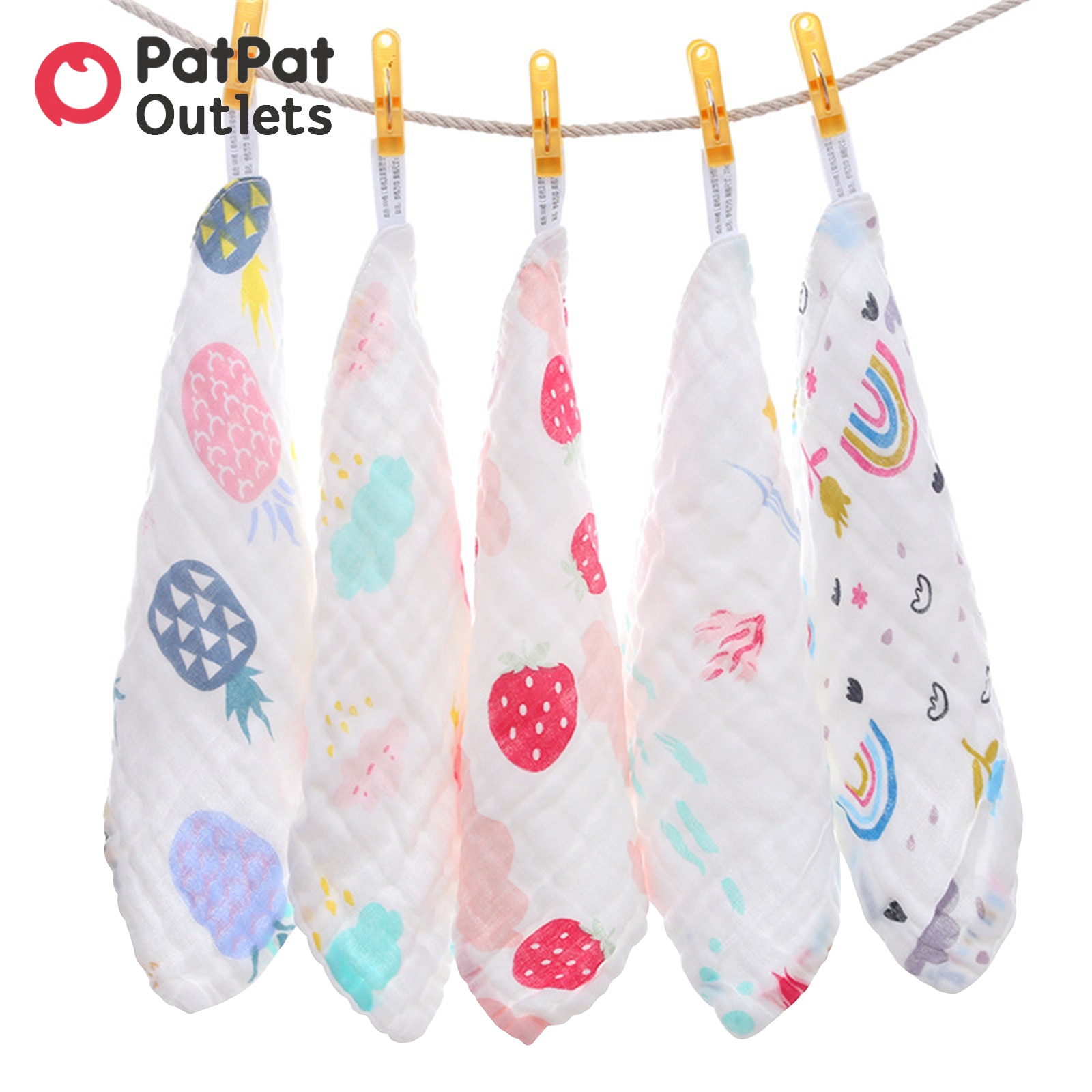 PatPat 5-pcs Baby Dtuff Cotton Cute Bips Gauze Newbron Toddler Kids Gauze Burp Cloth Feeding Apron Saliva Towel Scarf Bandana