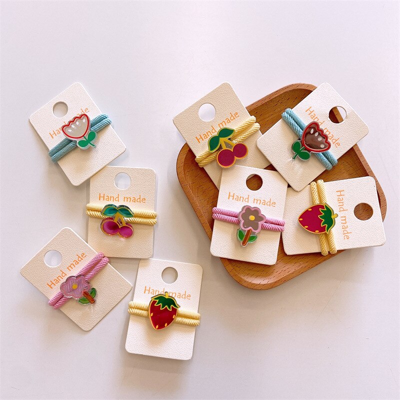 A124 Korean children's new mirror fruit flower hair rope girls parent-child ponytail large leather ring Korean version