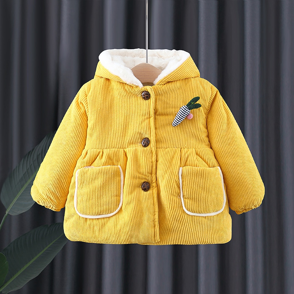 Infant Girls Cute Coat Autumn Winter New Newborn Girls' Corduroy Thickened Hooded Cotton-padded Jacket Outerwear for 0-2 Ye