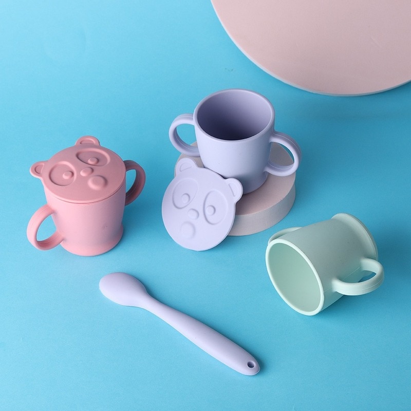 120ml Cartoon Silicone Baby Feeding Cup Baby Toddler Learning Drinking Mug Leak-proof Drop-proof Double Handle Water Drinkware