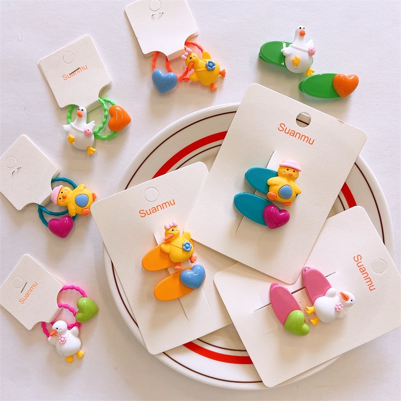 2pcs Korean Kawaii elastic hair bands hair pin cartoon animal hair rope hair tie children headwear Girls kids Hair Accessories