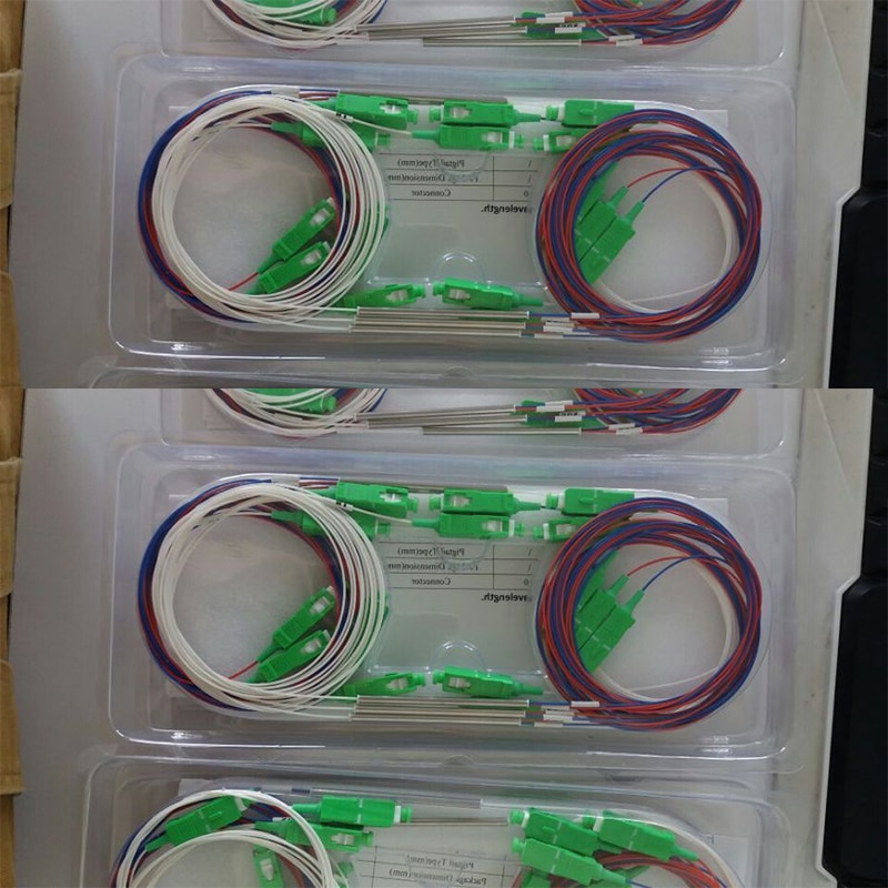 10 Pcs/Lot Fiber Optic FBT Splitter with connector SC APC 1x2 0.9mm unbalanced coupler 70/30 60/40 optional split ratio