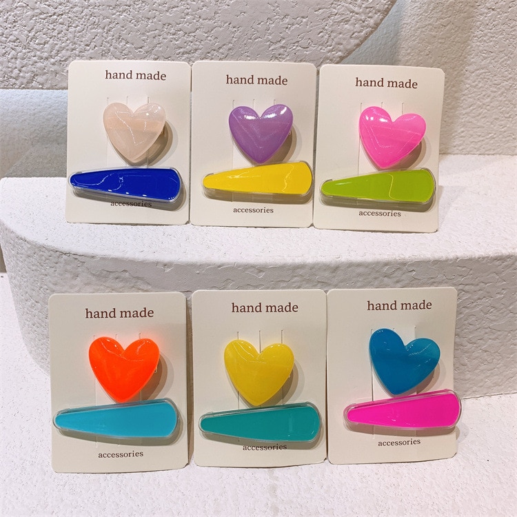 2 Pcs 2022 New Fashion Love Candy Colors Cartoon Large Small Hairpin Barrette For Women Girl Child Accessories Headwear