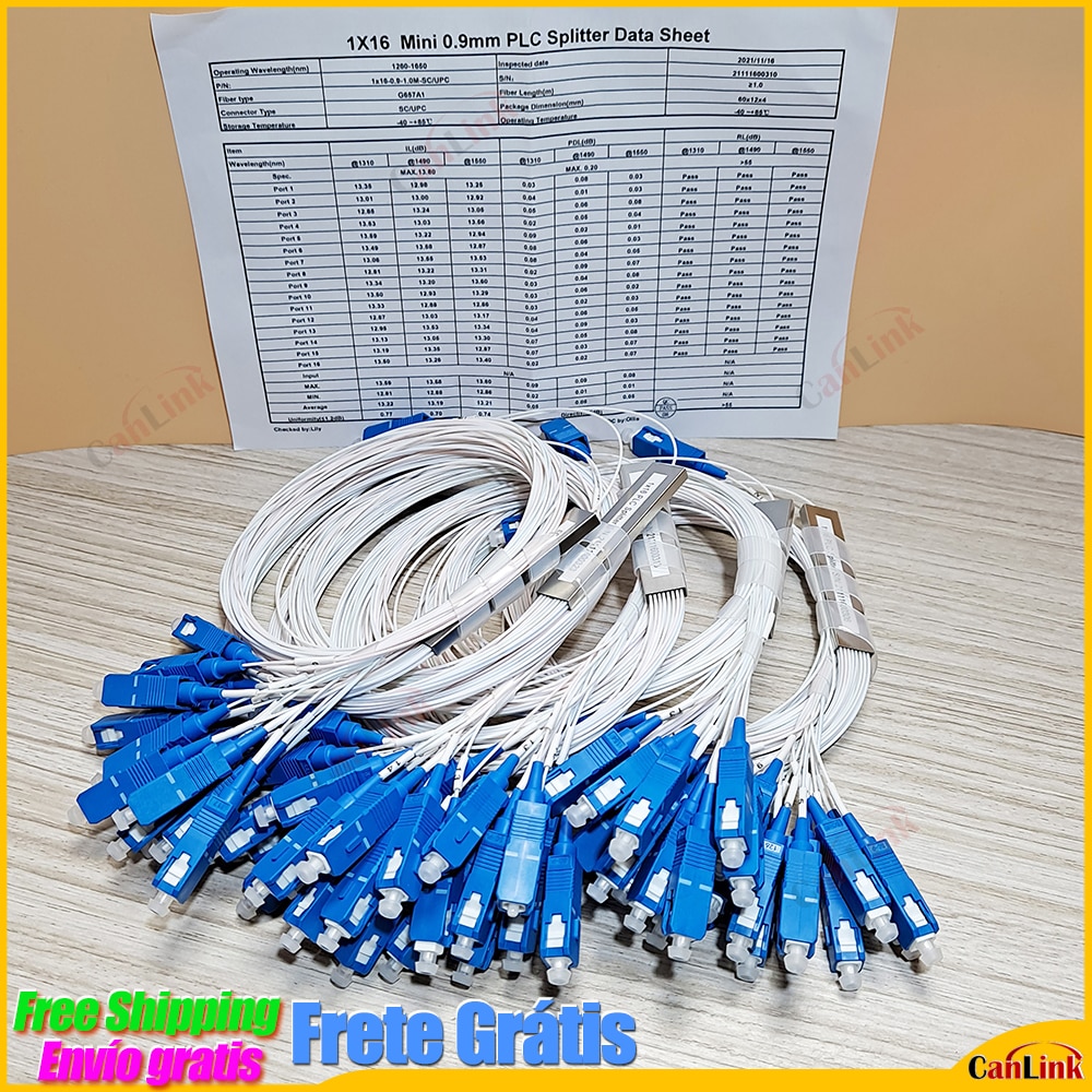 High Quality 10pcs/Lot 1X2 1X4 1X8 1X16 1X32 PLC SC/UPC SM 0.9mm G657A1 PVC 1m FTTH Fiber Optic Splitter