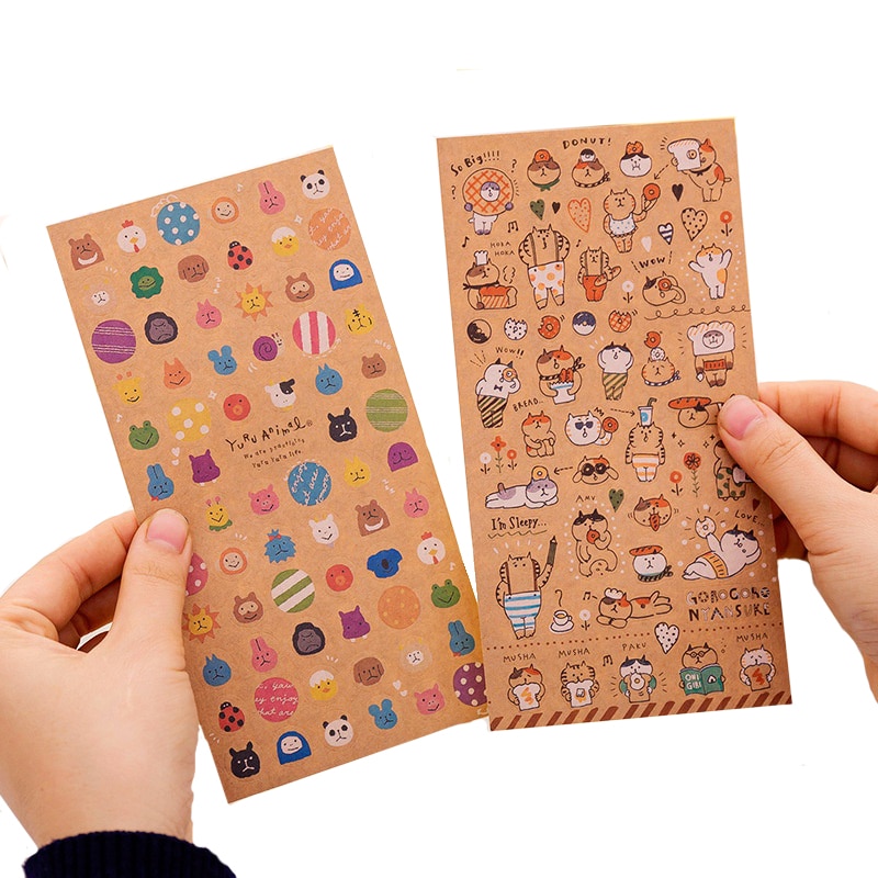 1PCS Japanese-style Kraft Paper Cat Stickers Retro Handbook Collage Material Cartoon Animal Album Diary Handbook Decoration