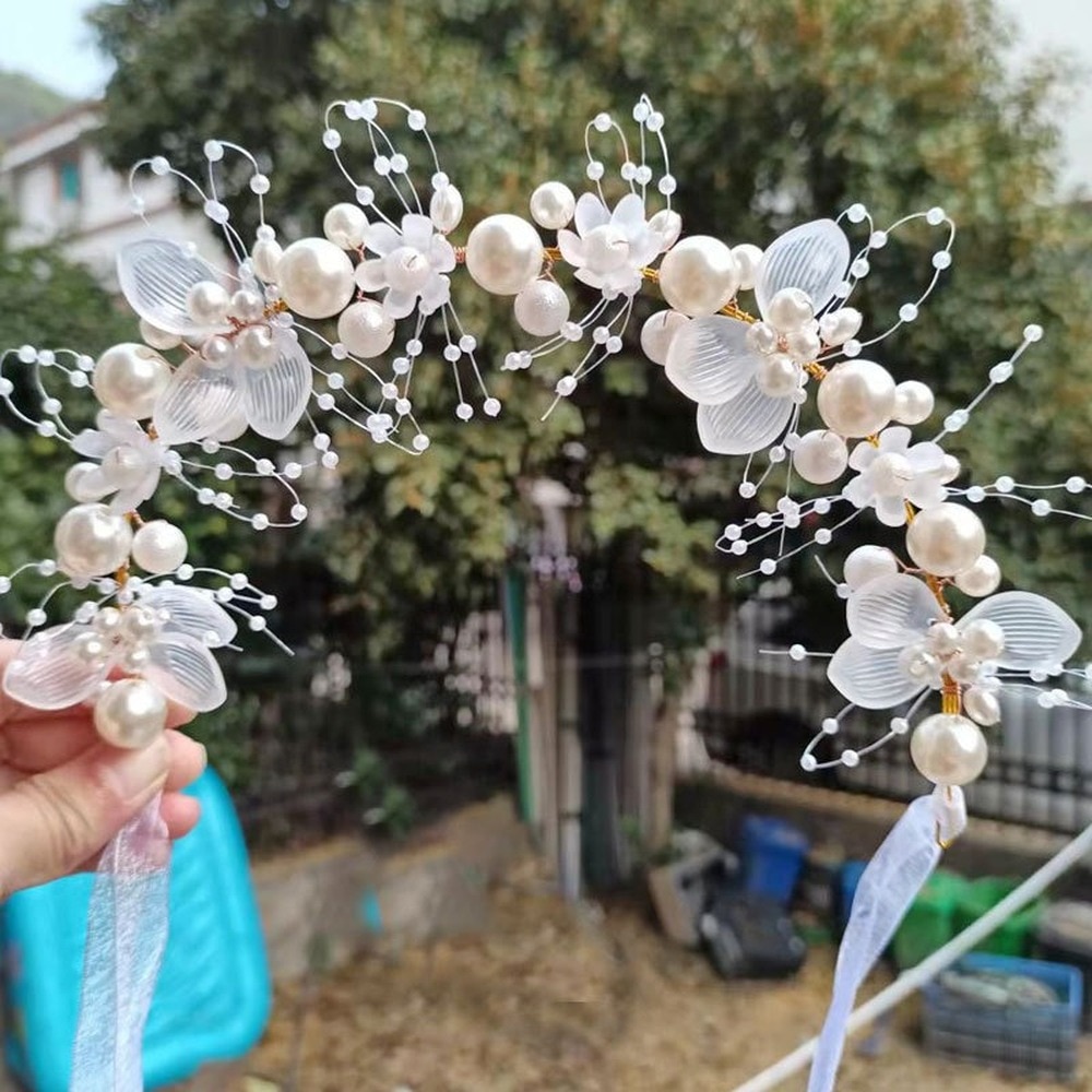 Children Garland Headdress Girls Hair Ornament Pearl Flowers Beautiful Head Flowers Show Catwalk Fairy Princess Birthday Party