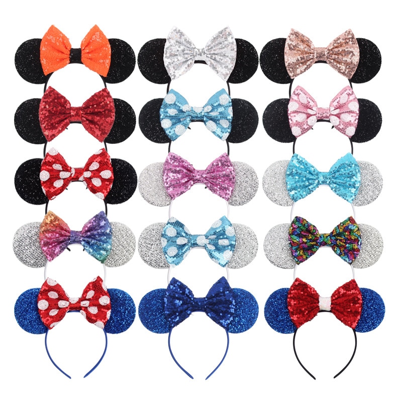 Girl Big Bow Carnival Theme Mouse Ears Headband Girls Sequins 5"Bow Hairband with Crown Kids Festival Hair Accessories