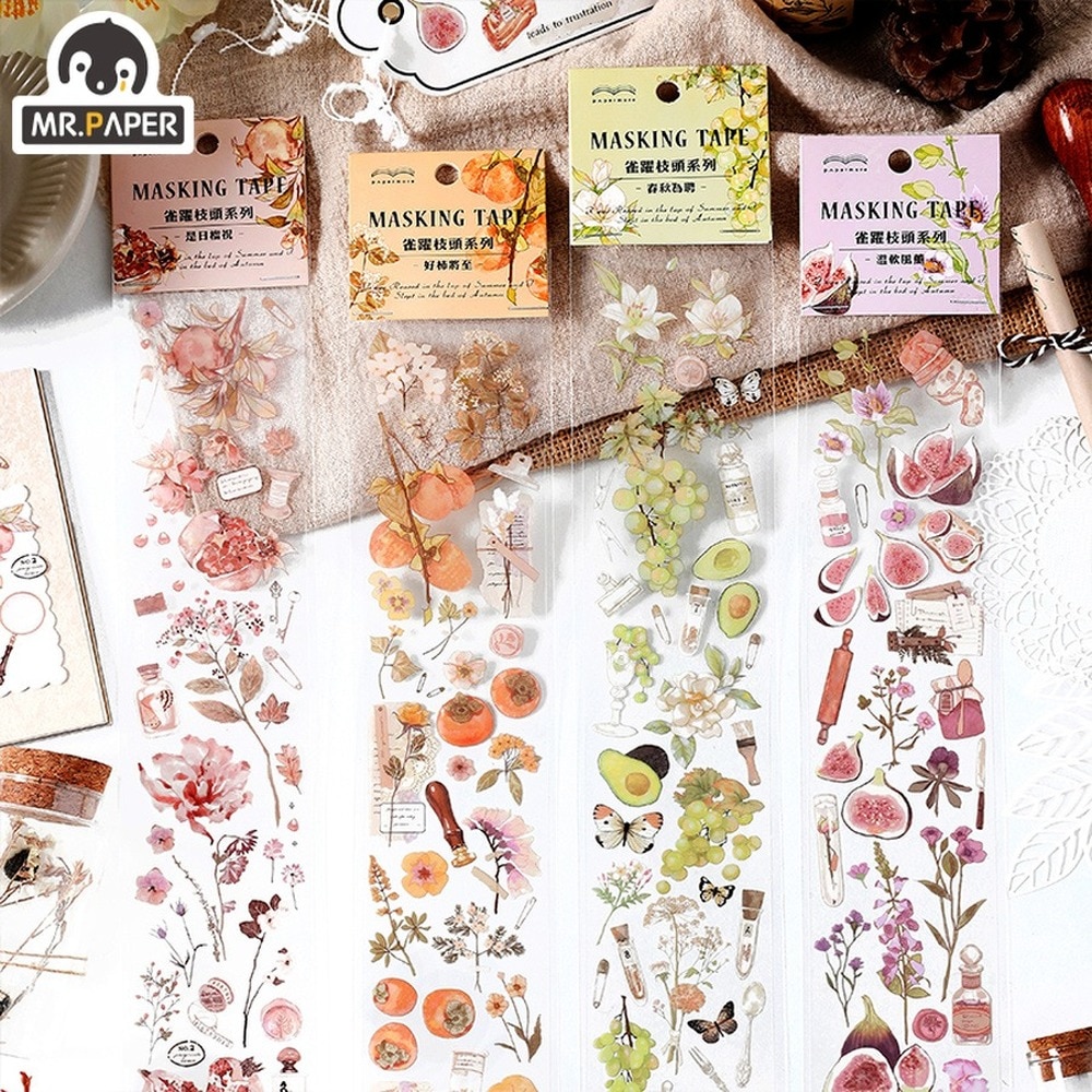 Mr.paper 4 Styles 1Pcs/Bag Fresh Plants Long Strip Stickers Aesthetic Flowers Fruits Hand Account Decoration Stationery Stickers