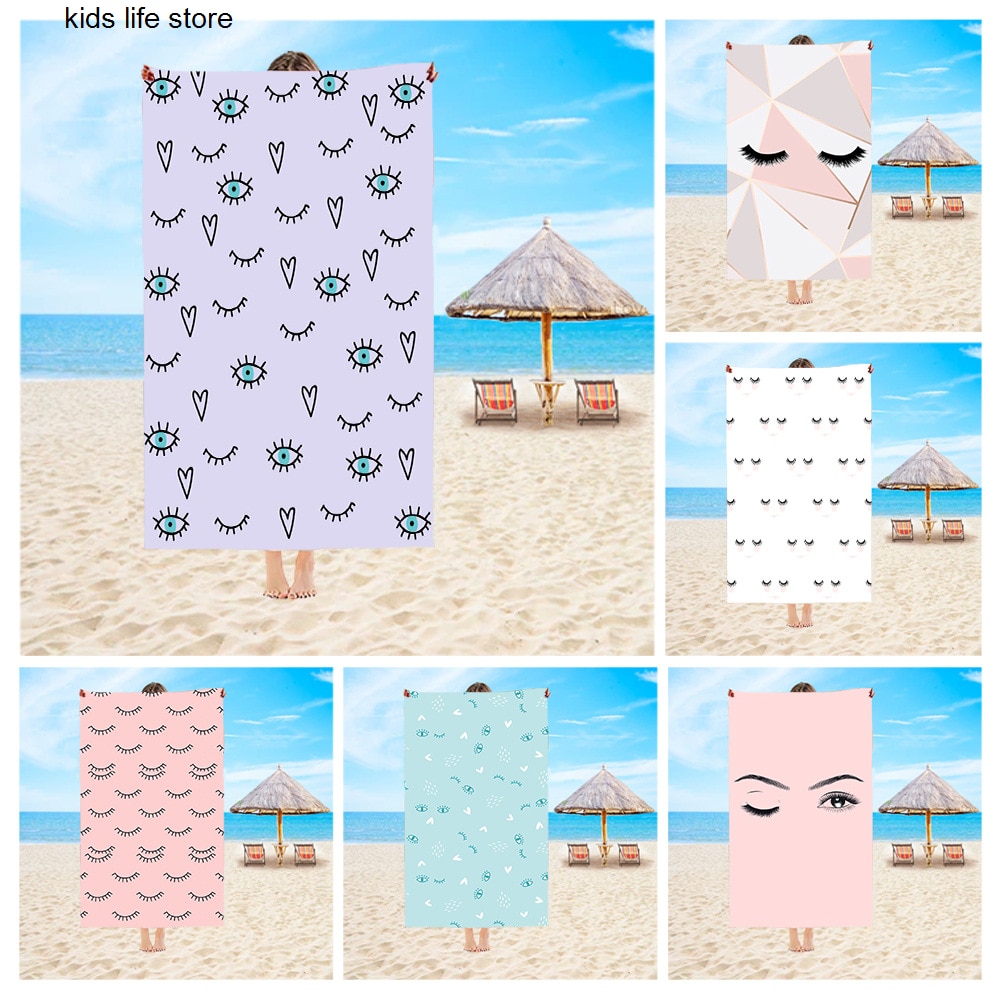 70x140cm Eyelashes Beach Towel Rectangular Bath Towel Soft Polyester Shawl Towel Swimming Surfing Quick Dry