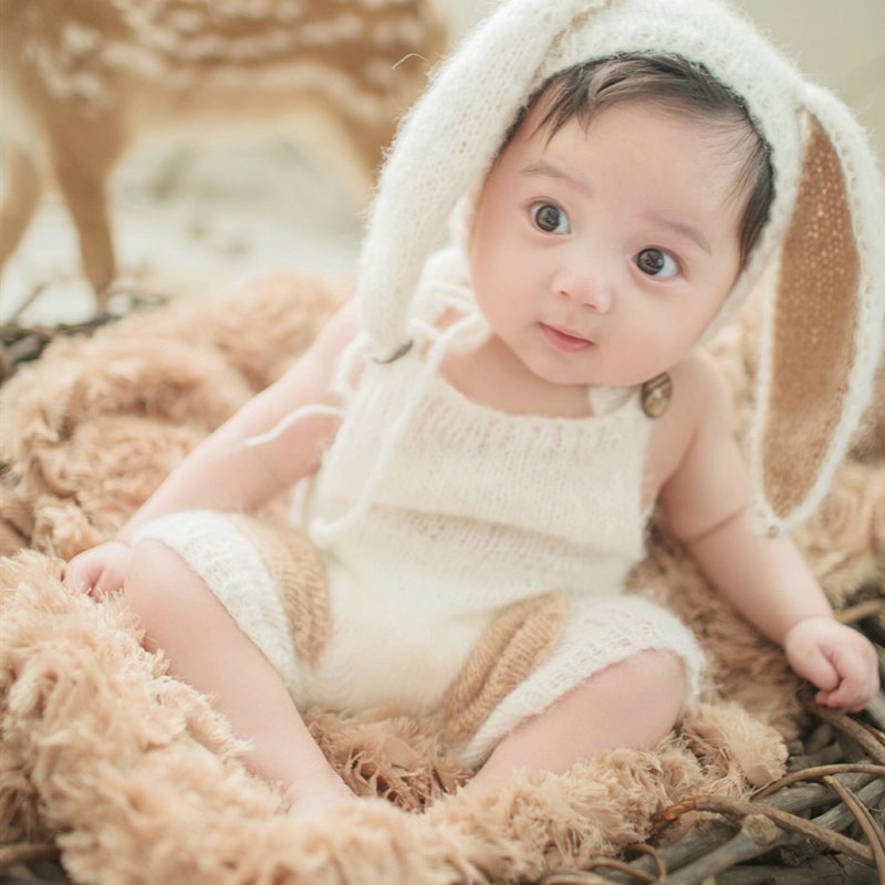 Newborn Photography Props Baby Rabbit Ear Knitted Hat Photo Accessories Studio Shooting Accessories Auxiliary Modeling Supplies