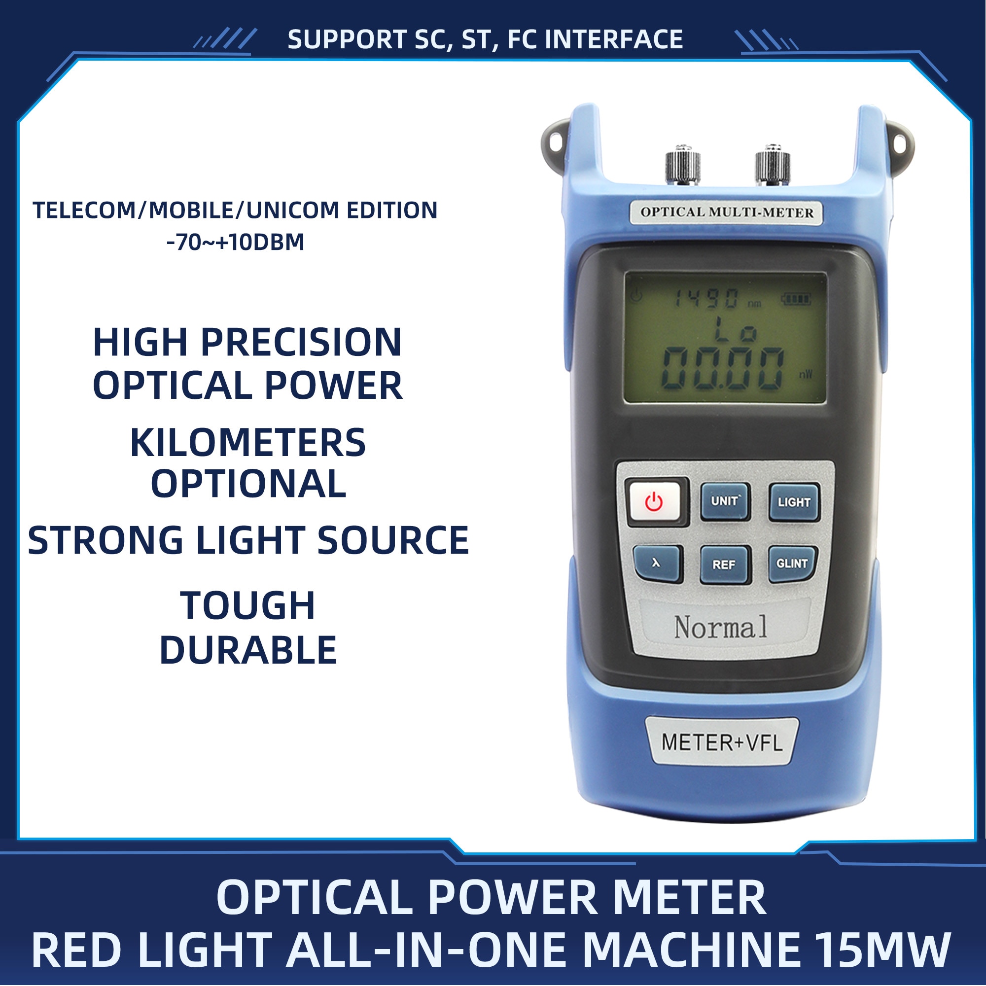 FTTH All-IN-ONE Fiber Optical Power Meter -70 To +3 or 10dbm Fiber Optic Cable Tester With Visual Fault Locator 10mw 10-15km