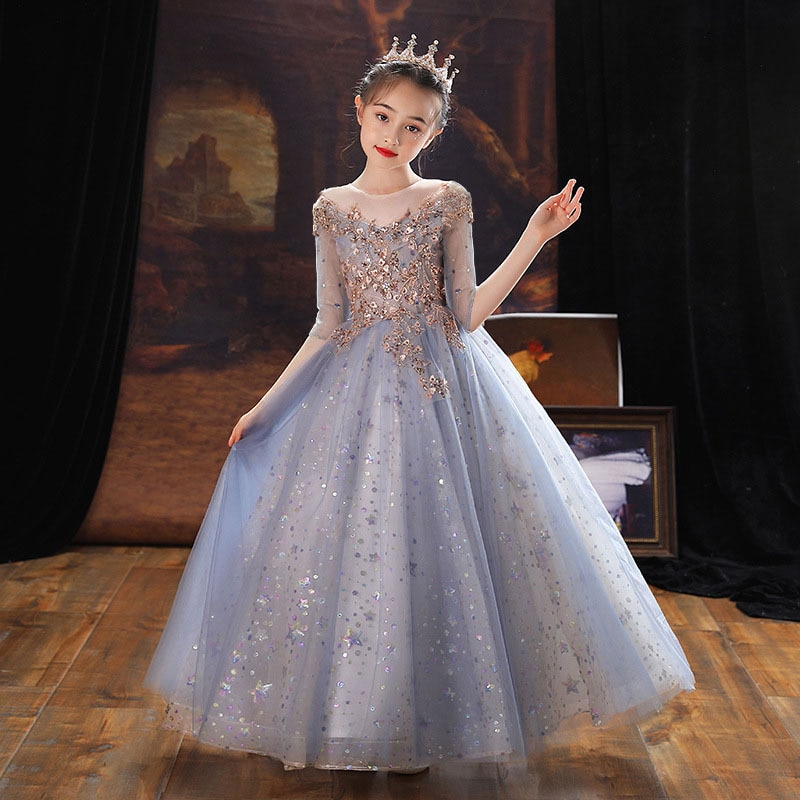Evening Puffy Dresses for Kids Girls Ball Gown Prom 2022 Luxury Fashion Princess Long Dress Birthday Party Pageant Vestios Child