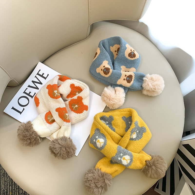Kids Scarf Autumn Winter Boys Girls Baby Cartoon Bear 6 Colour Warm Knit Scarf Newborn Neck Scarves For Kids Baby Infant Scarf
