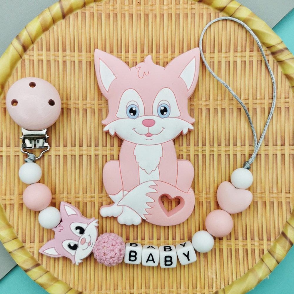 Custom English Russian Alphabet Names Silicone Cat Pacifier Clips Chains Teether for Baby Infant Chew Leash Nipple Holder Gift